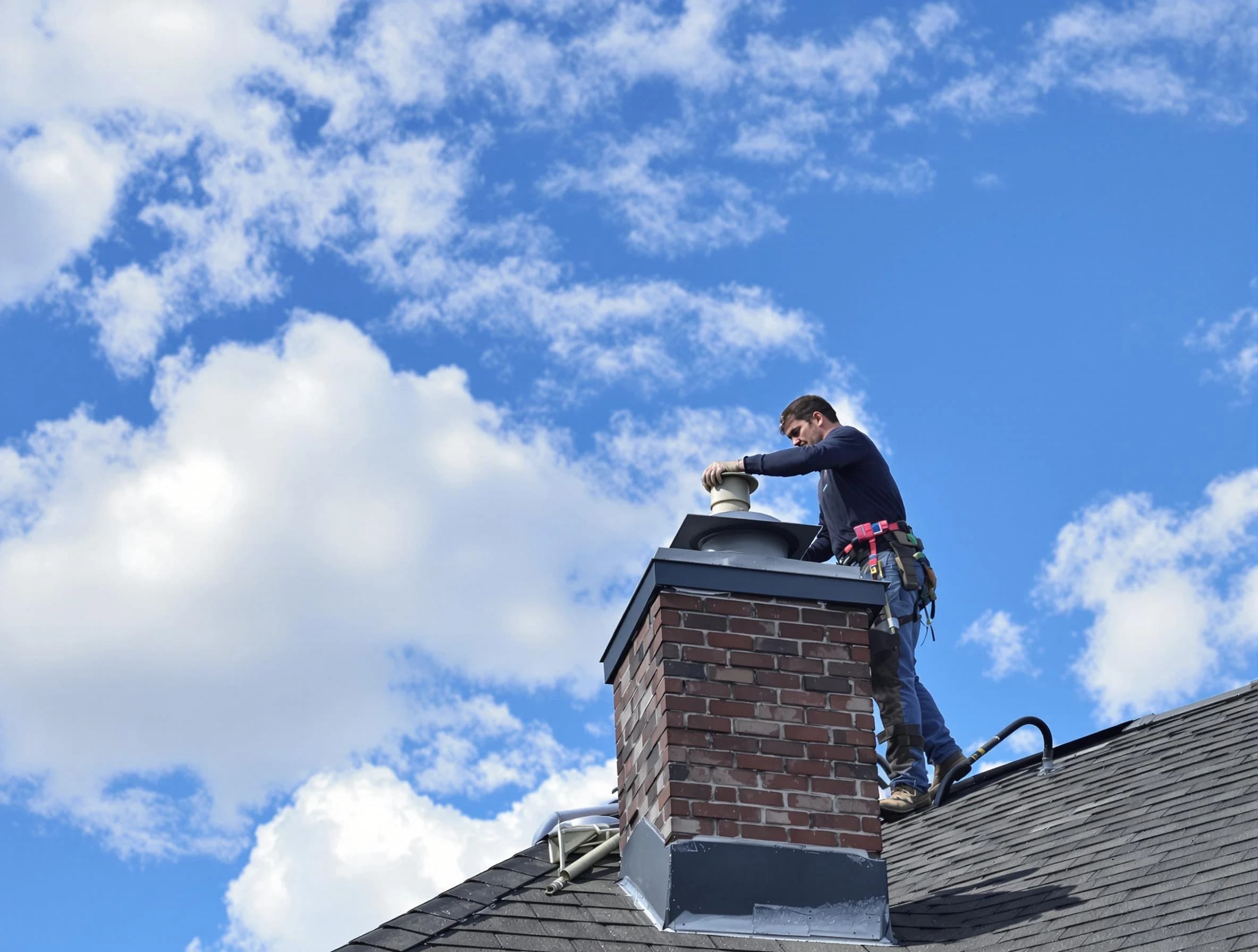 North Salt Lake Chimney Sweep installing a sturdy chimney cap in North Salt Lake, UT