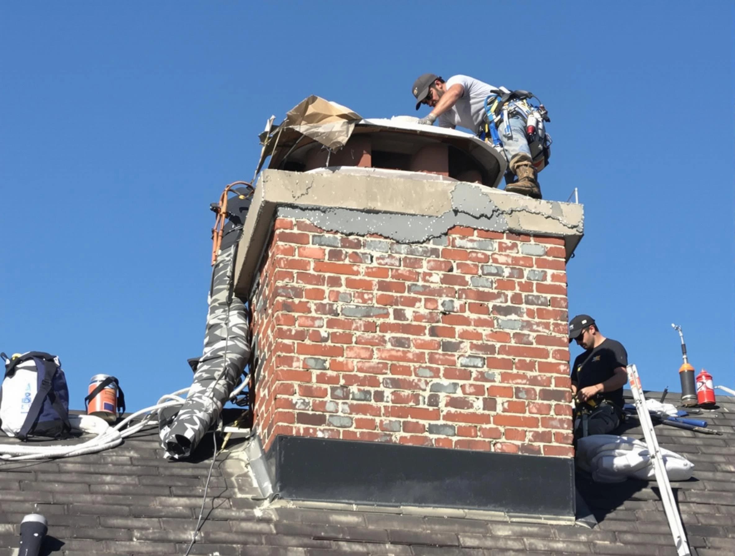 North Salt Lake Chimney Sweep installing a custom chimney crown in North Salt Lake, UT