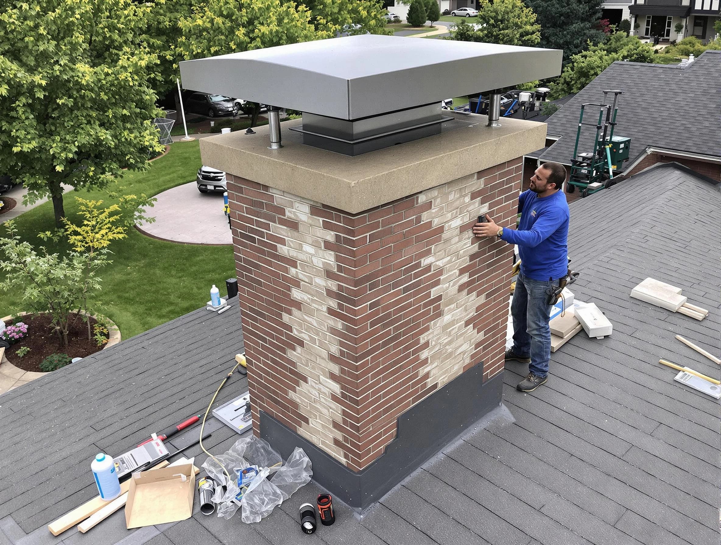 North Salt Lake Chimney Sweep team working on a custom chimney remodel in North Salt Lake, UT