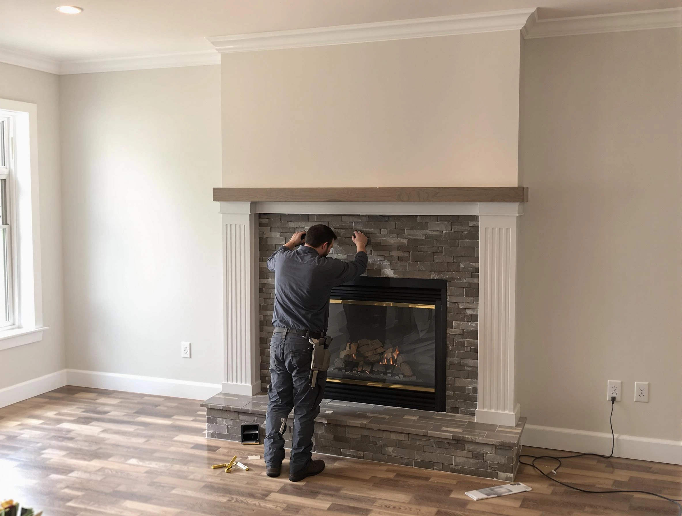North Salt Lake Chimney Sweep finishing a custom fireplace install in North Salt Lake, UT